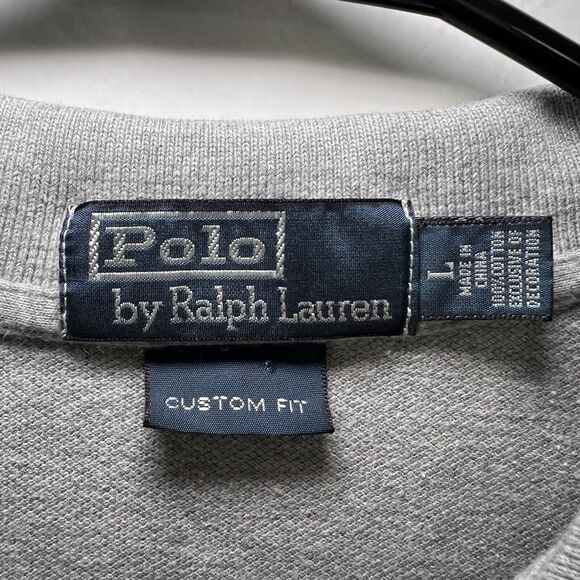 Polo Ralph Lauren Custom Fit Polo Shirt Mens Size Large Gray Red Pony Short Slv - Picture 6 of 9